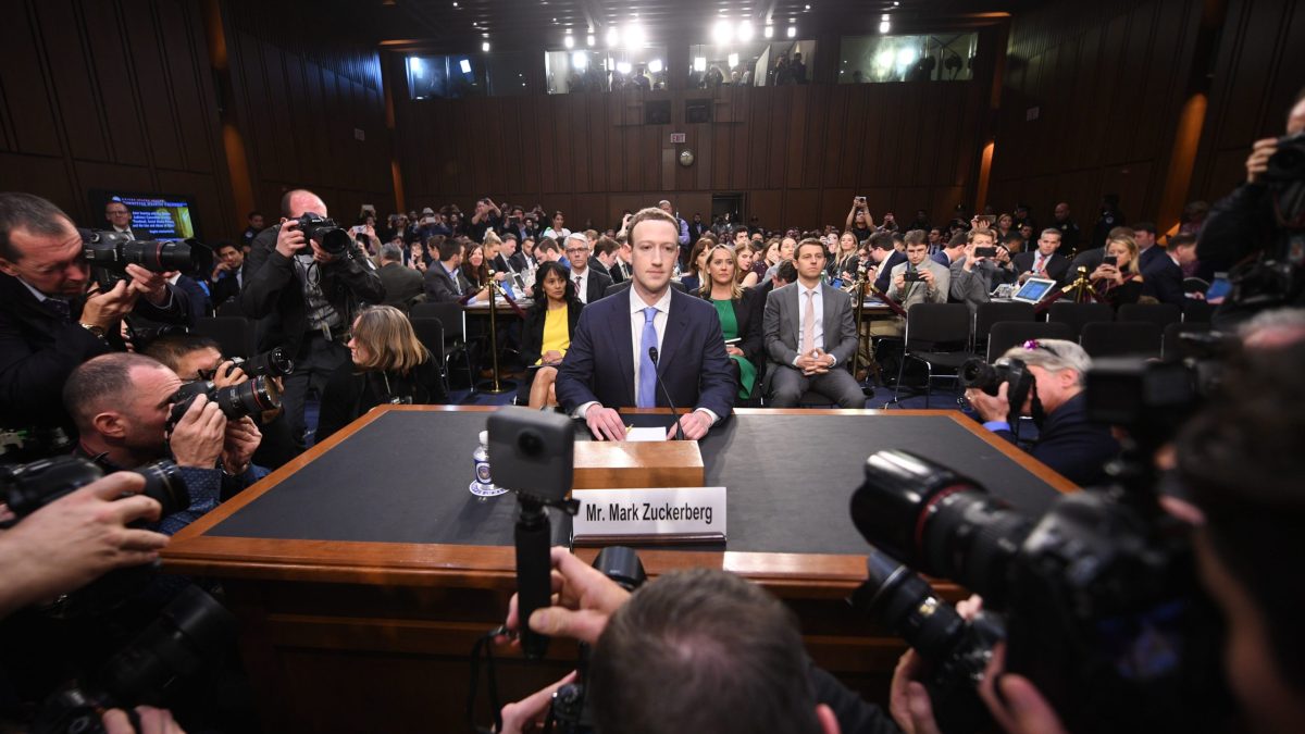 Facebook CEO Mark Zuckerberg prepares to testify before Congress in 2018.