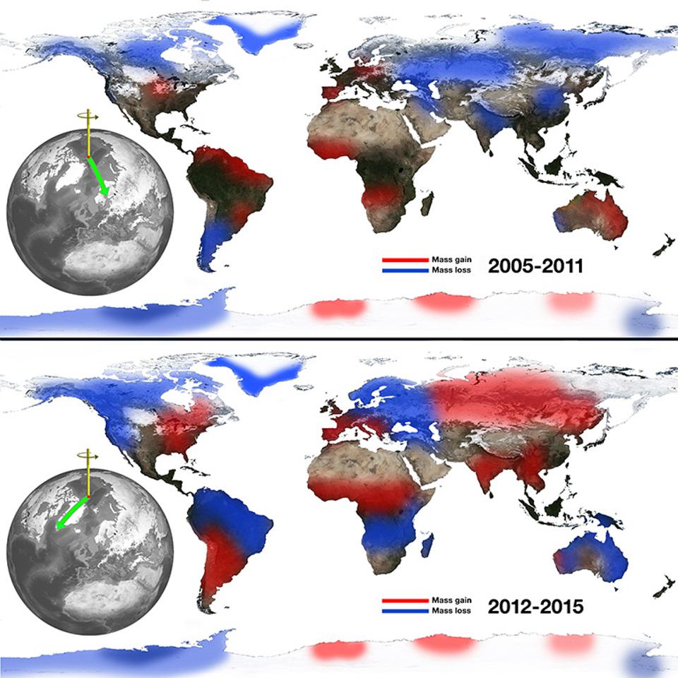 continental water mass earth spin axis