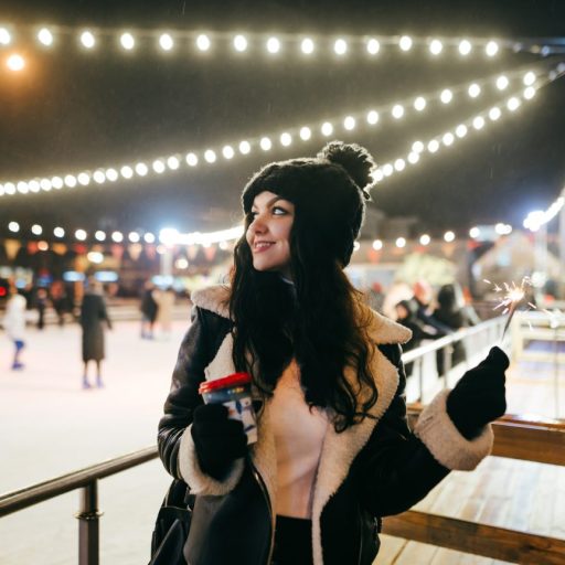 A happy girl celebrates Christmas in Finland