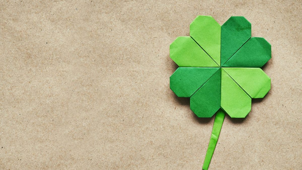 Green origami paper shamrock clover