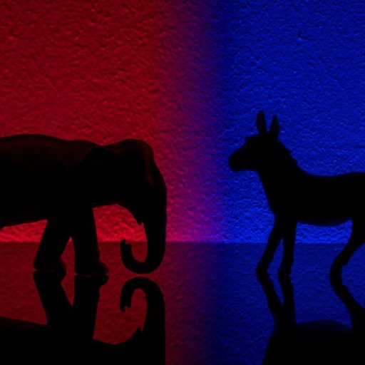 Democrat elephant faces the Republican donkey
