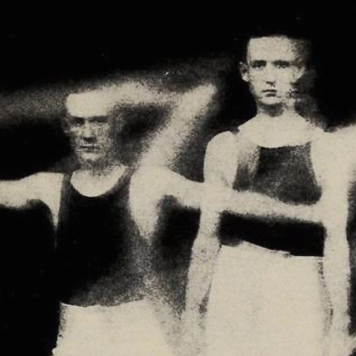 Two men in athletic clothing stand against a black background, with glowing light trails swirling around them—symbolizing the energy and persistence involved in forming habits through dedication and motion.