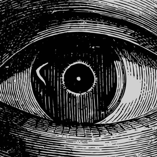 Black and white engraving-style illustration of a human eye in close-up, with detailed lines depicting the iris, pupil, and eyelids—capturing the intense focus and clarity of the flow state.