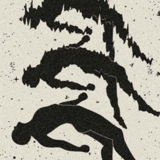 Three shadow-like human figures appear in sequence on a textured, speckled background, with each figure becoming more distorted towards the top.