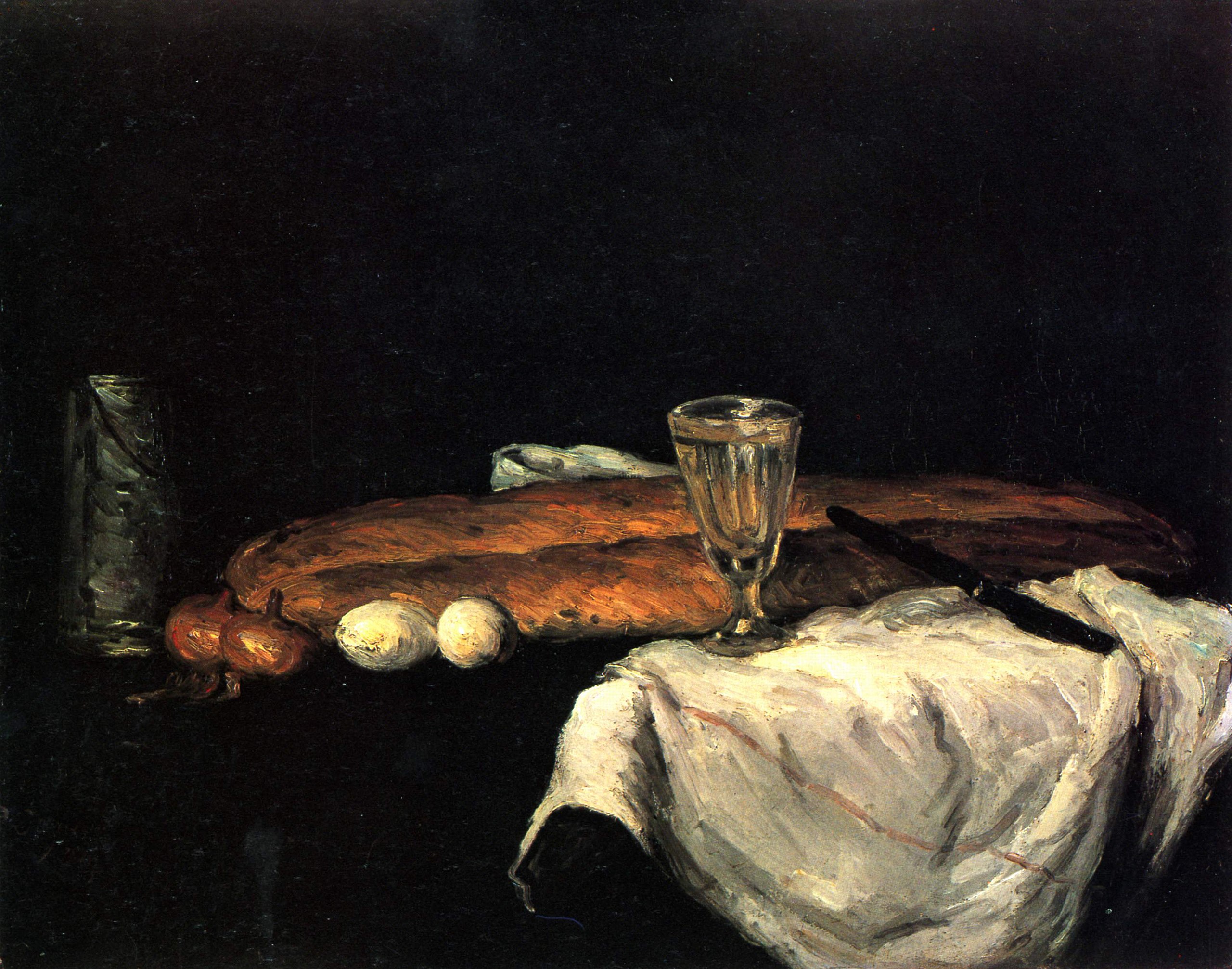 Cézanne still life with bread and eggs