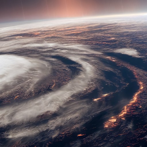 A 3D illustration of a typhoon as seen from orbit.