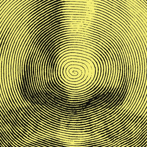 a yellow drawing of a man's face with a wave pattern.