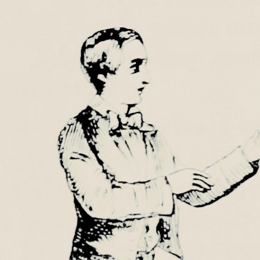 Black and white sketch of a man in formal attire with short hair, bow tie, and jacket, facing sideways with arms slightly raised.
