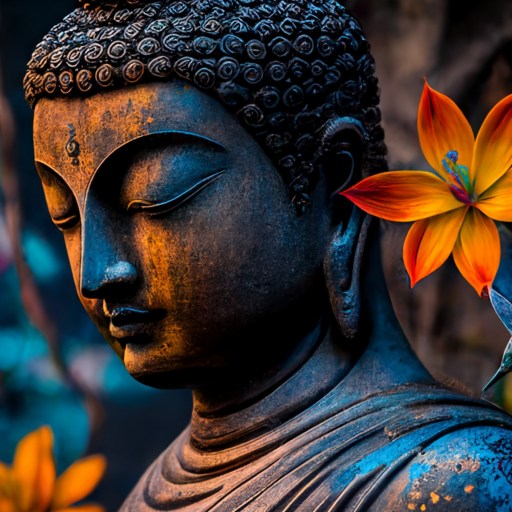 Buddha statue with flowers
