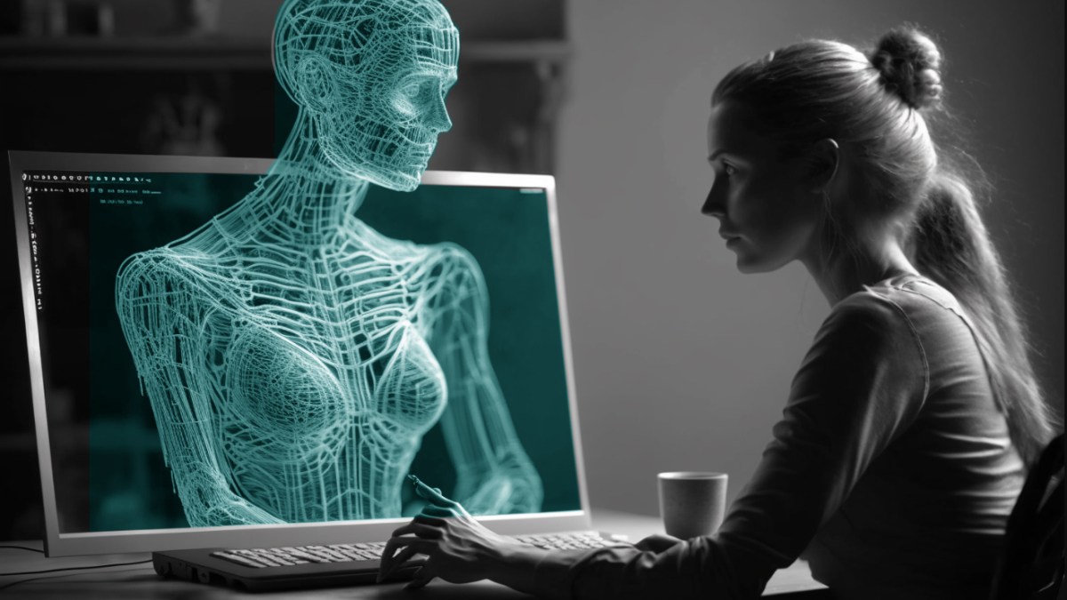 a human talking to a digital avatar