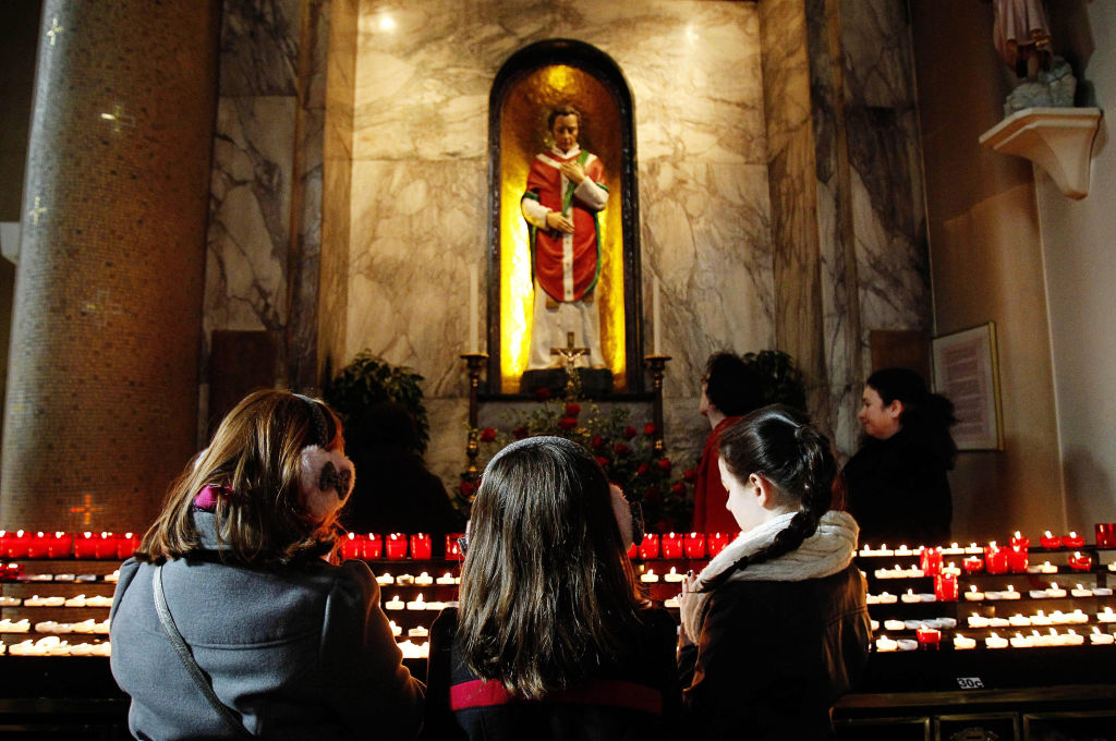 People at worship in a church