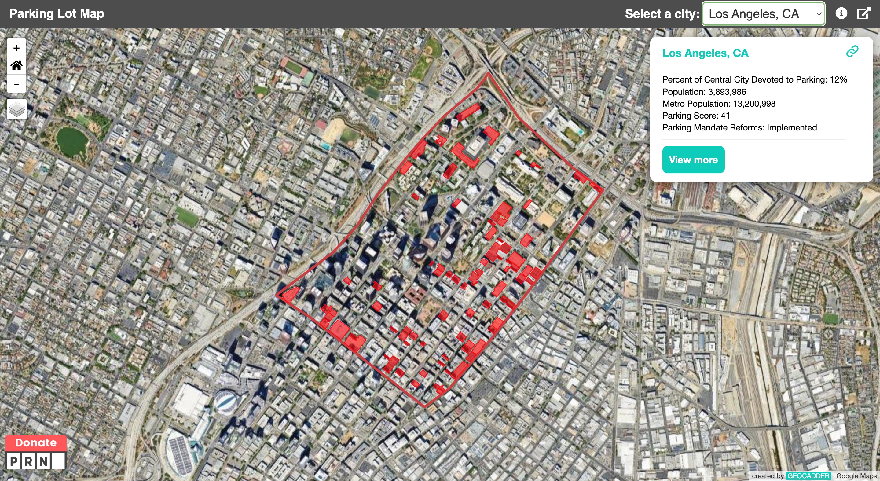 a map of a city with lots of red buildings.