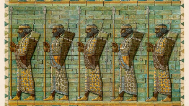 a painting of a group of men standing next to each other.