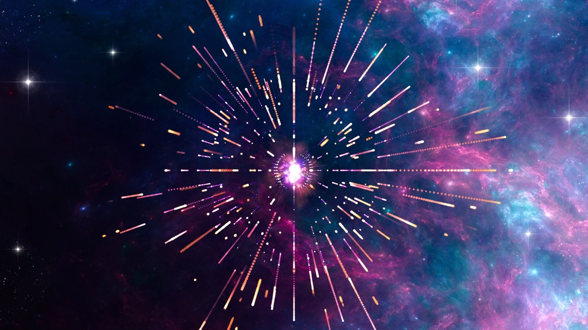 a star burst in the middle of the night sky.