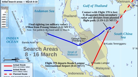 A map and timeline of Flight MH370
