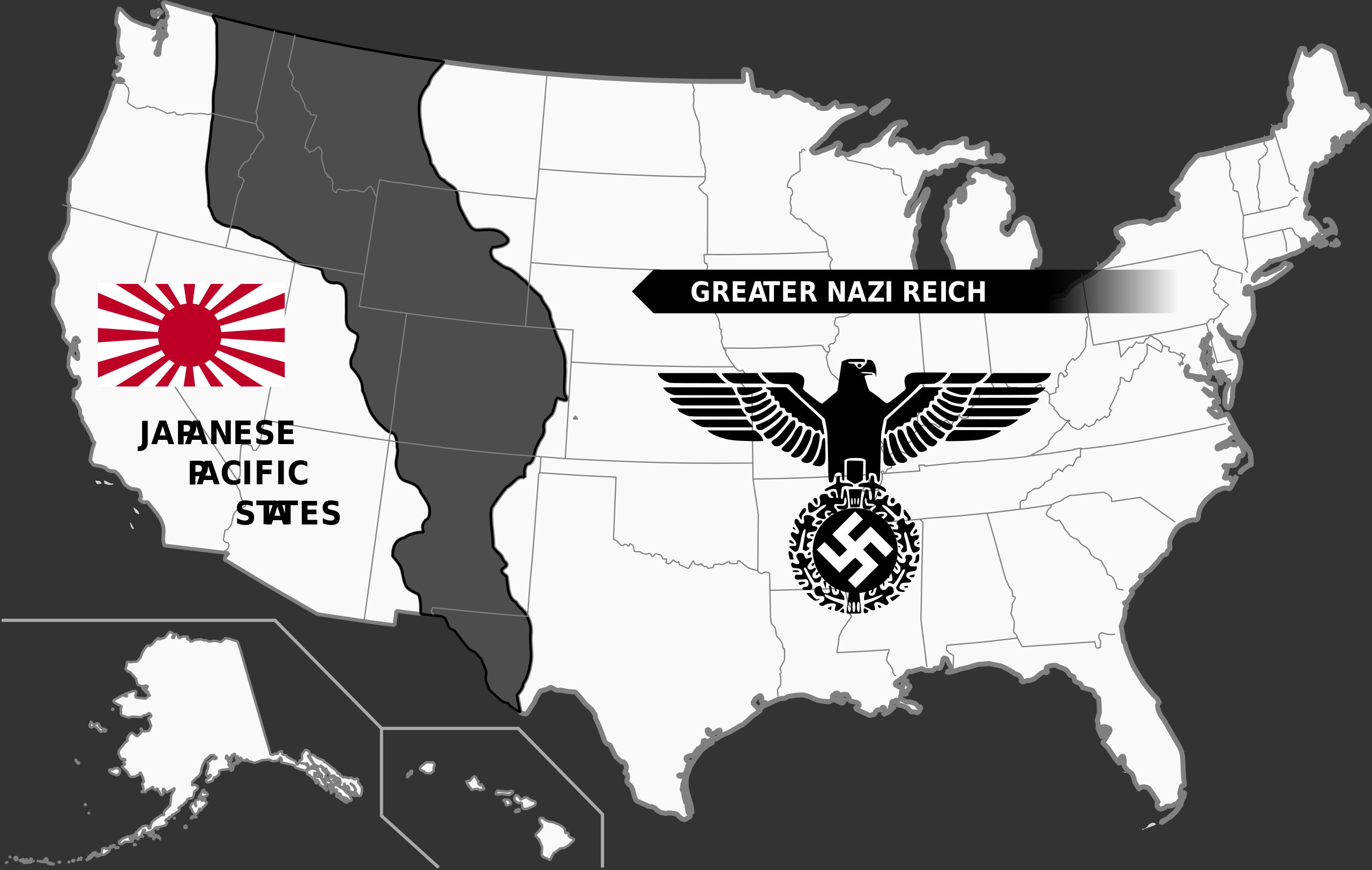 a map of the united states occupied by Germany and Japan