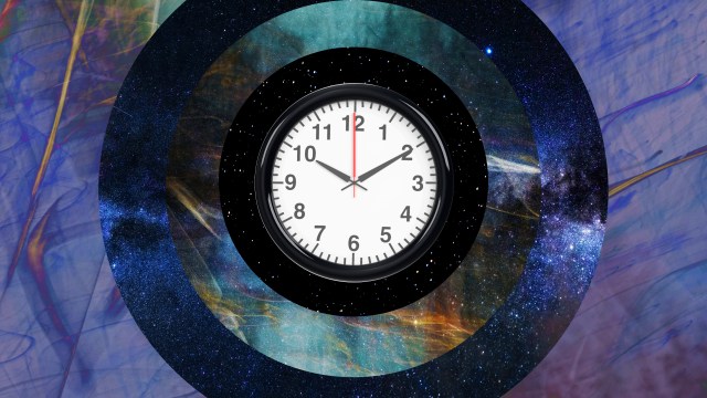 a clock that is in the middle of a picture.