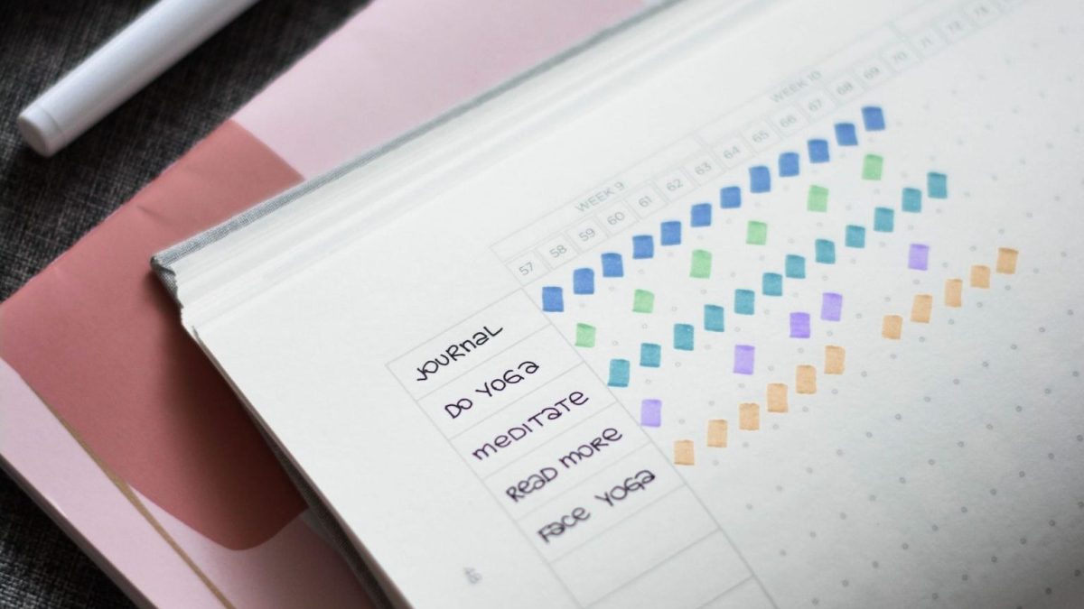 a notebook with a colorful dotted line on it.