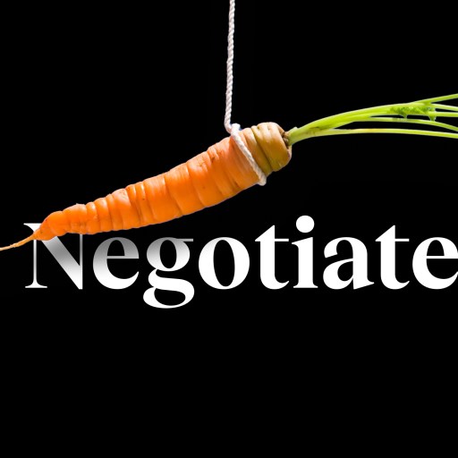 a carrot hanging from a string with the word negotiate on it.