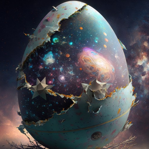 a large egg with stars on it sitting in the middle of the universe