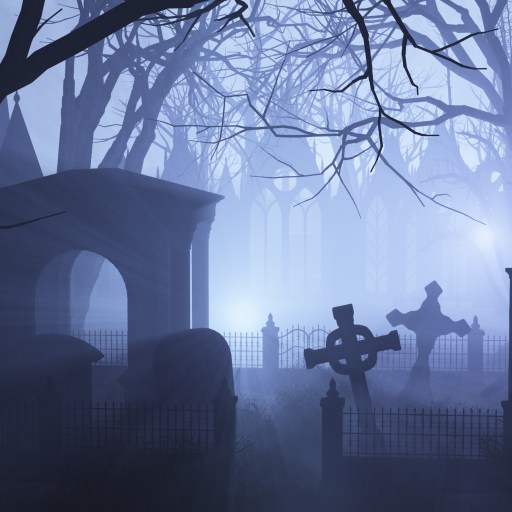 a spooky graveyard