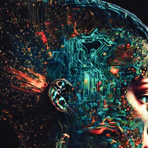 a woman's head with a circuit board on it.