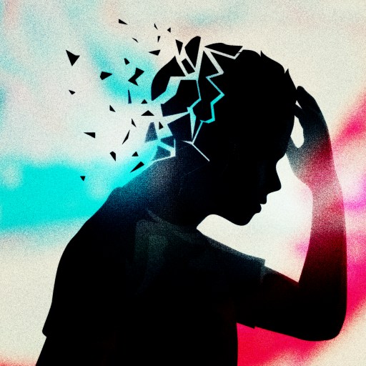 a silhouette of a person with a broken hair.