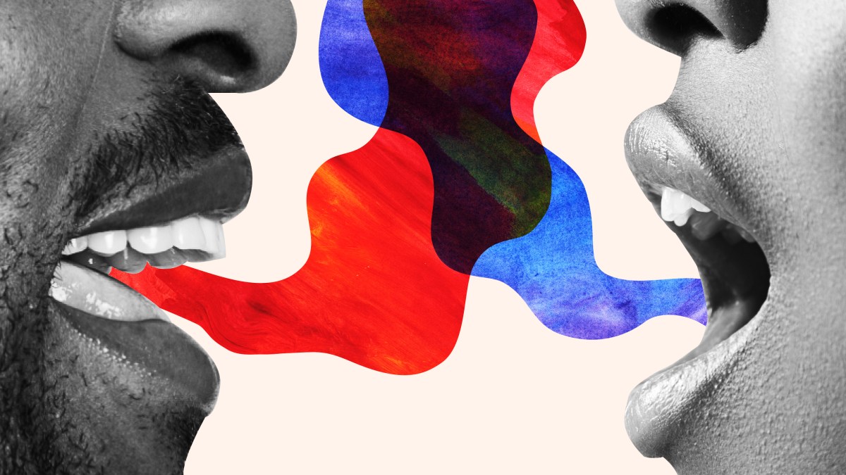 a man and a woman with their mouths open.