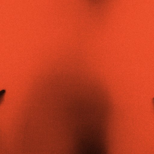 Silhouette of a person with outstretched hands pressed against a red, translucent surface.