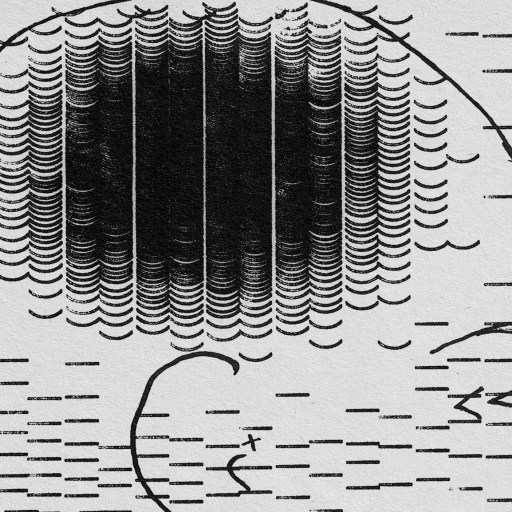 A monochromatic illustration of a man's head.