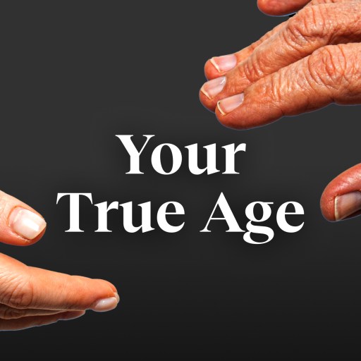 two hands reaching for each other with the words your true age.