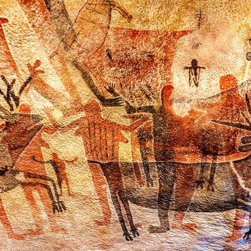 a painting of a group of people riding horses.