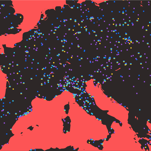 a map of europe with a red background.