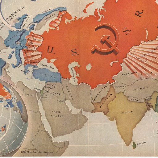 a map of the world with a red star in the middle.