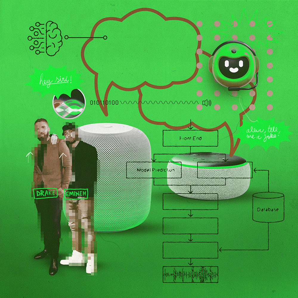 a collage of a man and a woman standing in front of a green background.