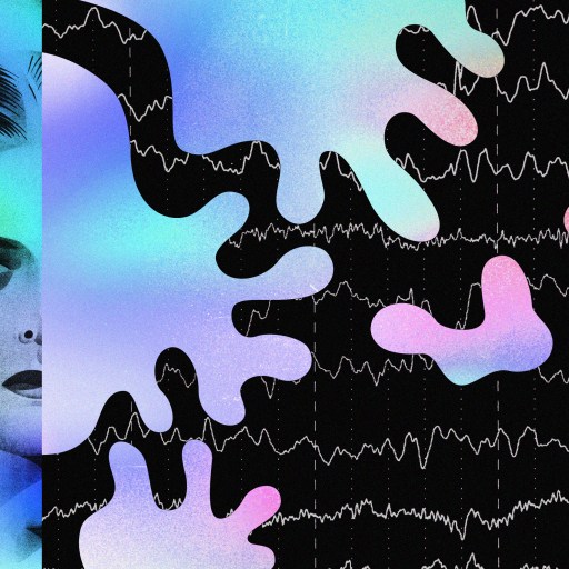 a woman's face is shown with a colorful background.