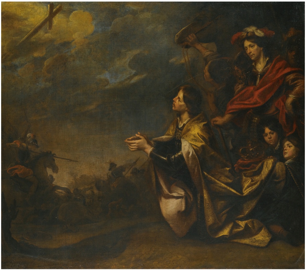 A painting of a Constantine the Great praying.