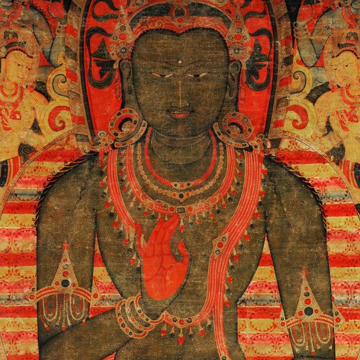 a painting of a buddha surrounded by other figures.