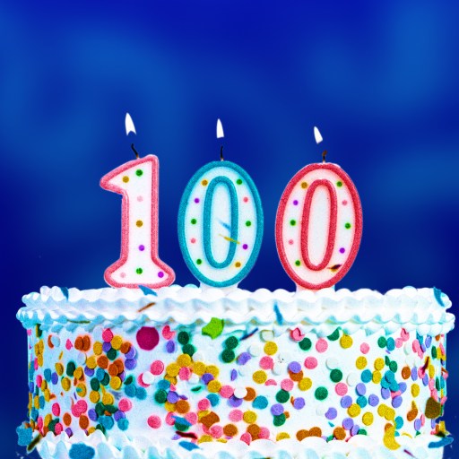 a birthday cake with the number 100 on it.