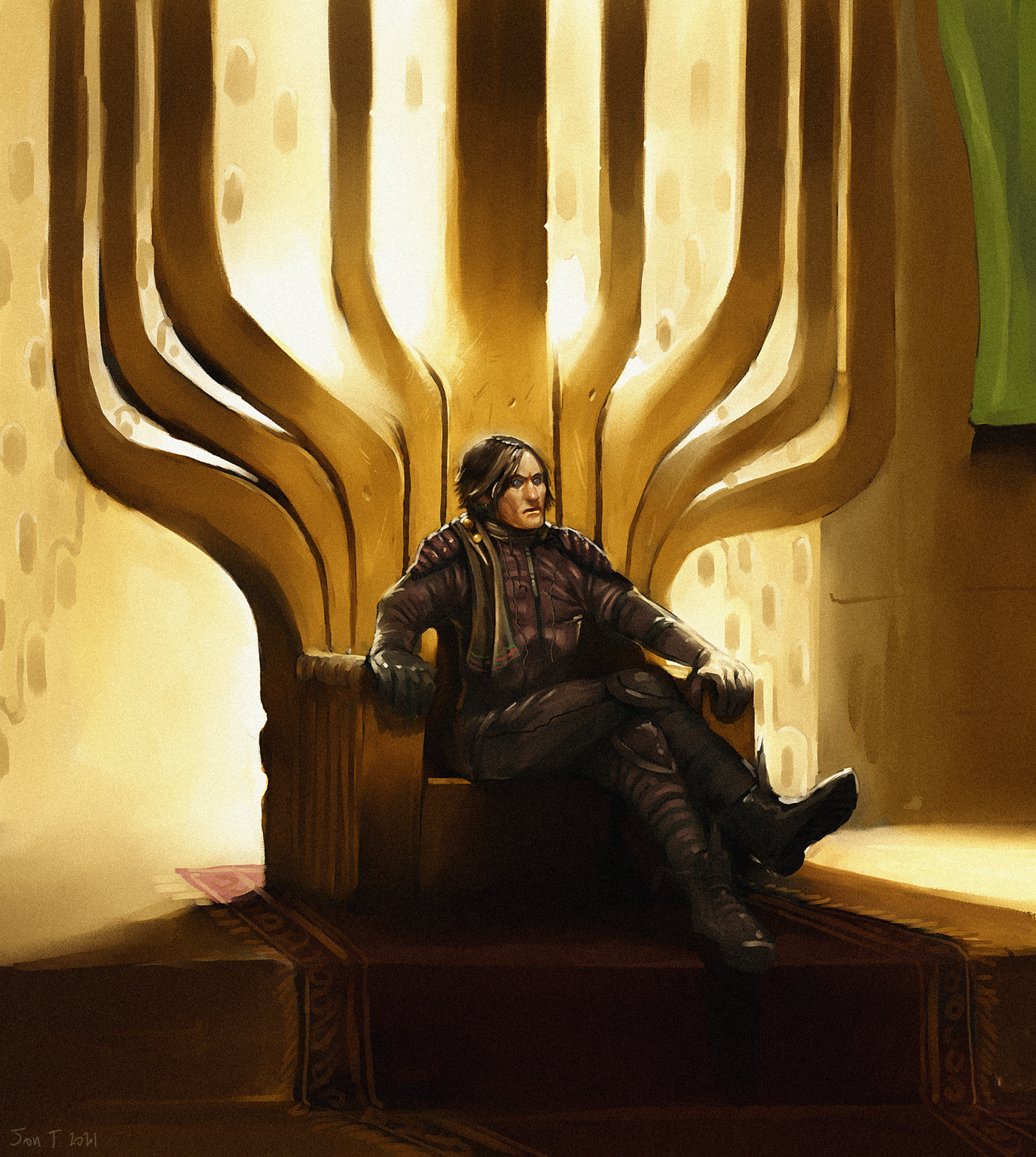 a painting of a man sitting on a throne.