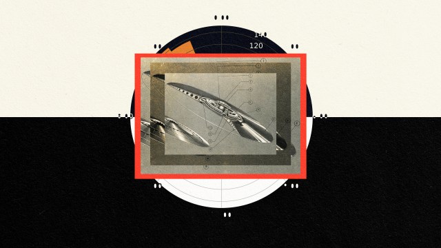 a black and white photo with a red border.