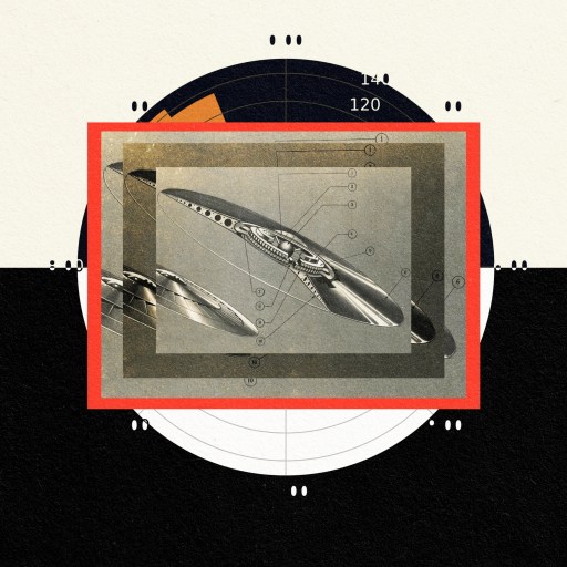 a black and white photo with a red border.