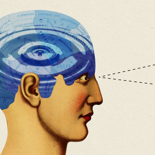 a drawing of a man's head with an eye inside of it.