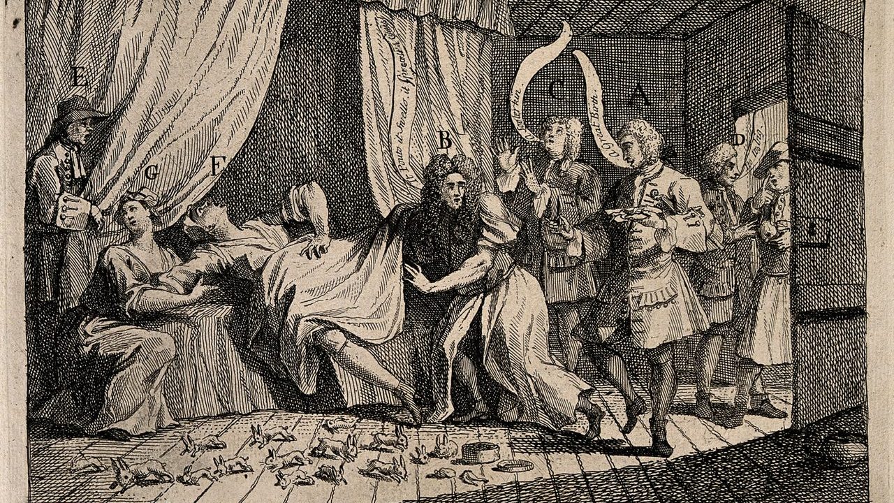 a black and white drawing of a group of people.