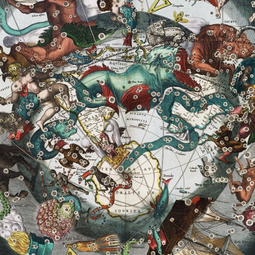 An old illustration connecting science and faith, depicting the map of the heavens.