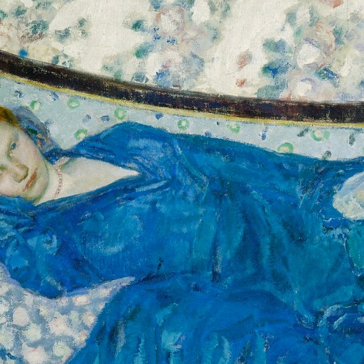 a painting of a woman laying on a couch.