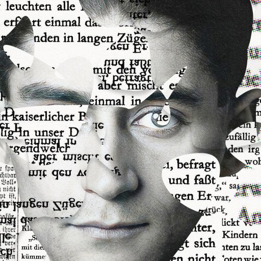 a collage of a man's face with words all over it.
