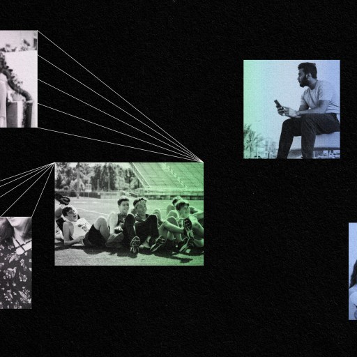 A black t-shirt featuring pictures of friends.