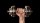 A man's hand holding a pair of dumbbells on a black background.