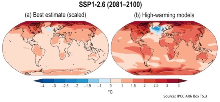A map of the world with different temperatures.